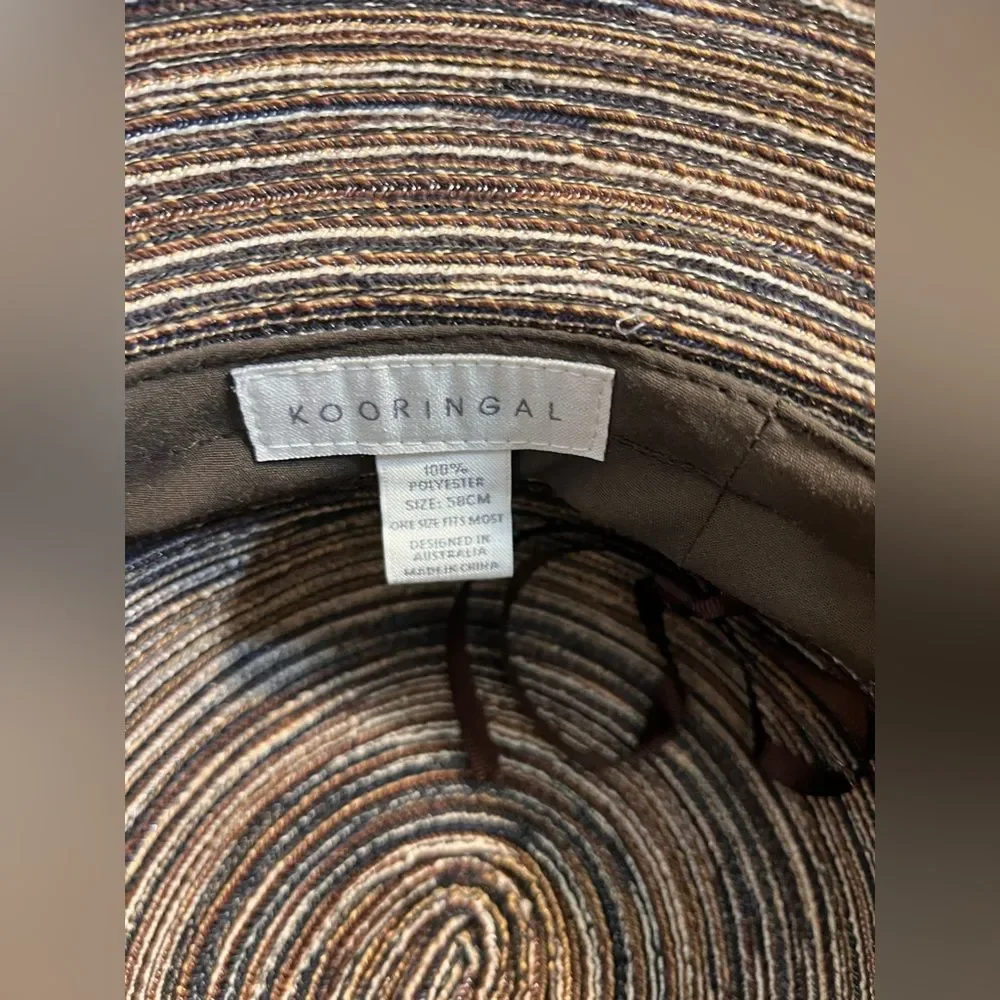 Kooringal Striped Black Brown Taupe Women's Hat made in Australia sized 58cm